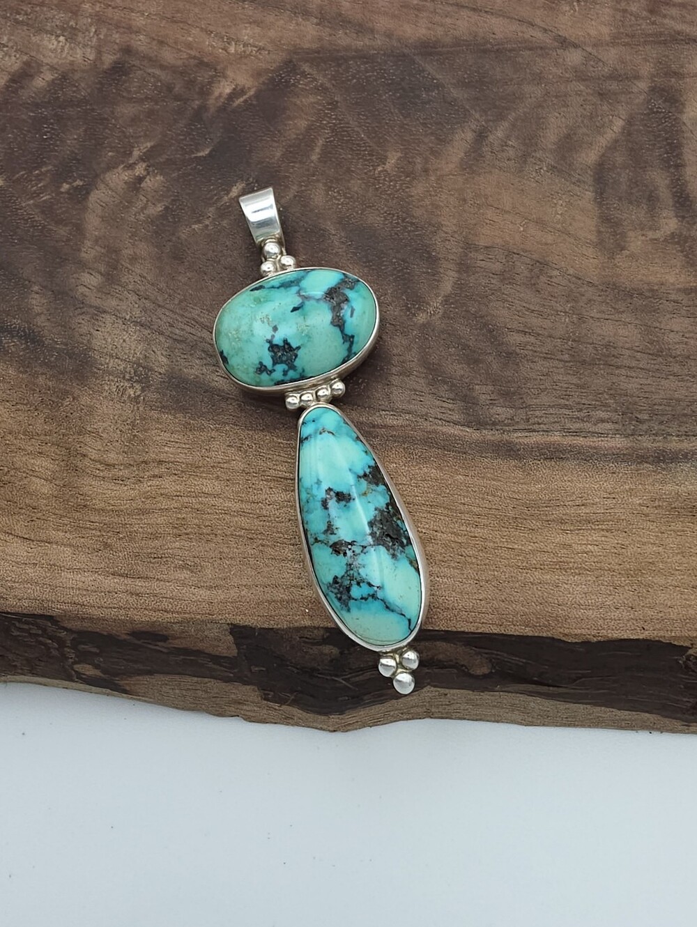 Vintage Sterling Silver 925 2 Stone Blue Turquoise Totem Pendant Western